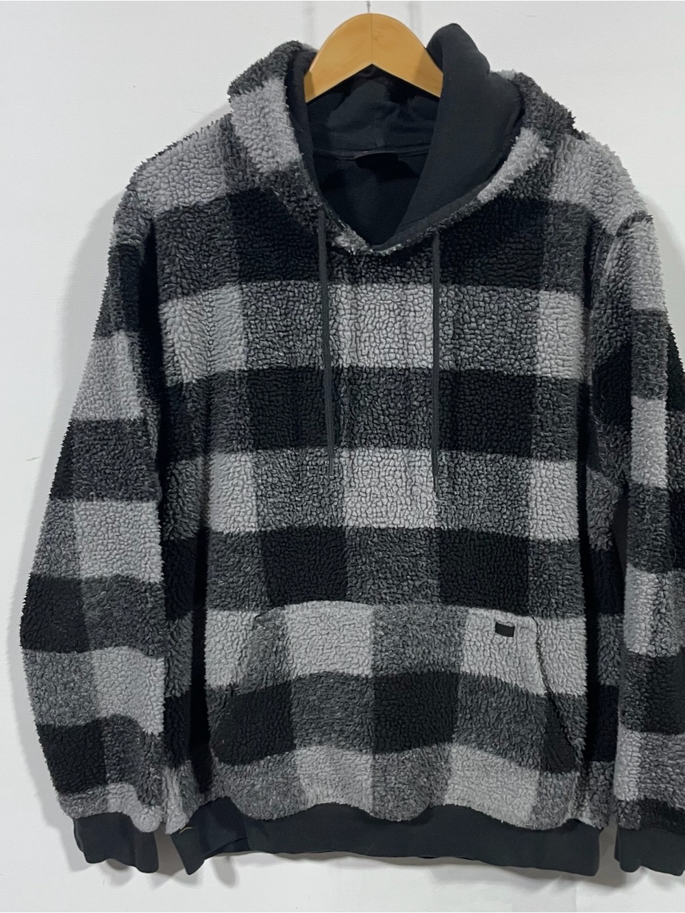 RVCA Black & Gray Check Sherpa Hoodie